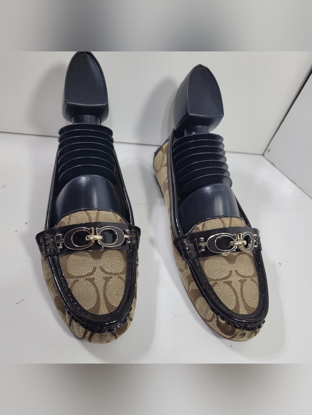 COACH Fortunata Signature Jacquard Horsebit Loafers Brown Khaki Womens 5.5 B